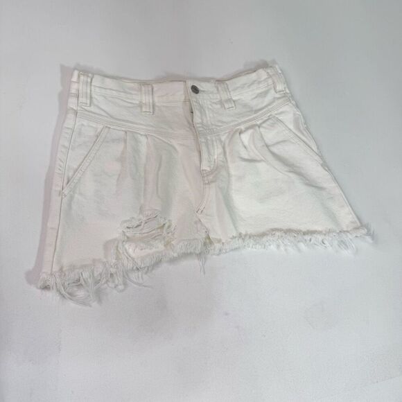 Free People Mini Skirt Womens 28 White Y2K Fringe Hem Distressed Button Closure - Picture 1 of 9